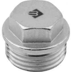 Заглушка ЗУБР &quot;ЭКСПЕРТ&quot;, 6-ти гранная головка с прижимной шайбой, никелированная латунь, наружная резьба, 1/2&quot; 51299-1/2