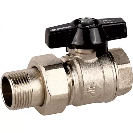 Кран шаровой ЗУБР полнопроходной с накидной гайкой "мама-папа", бабочка, никелированная латунь, 3/4" 4-51327-C-3/4 купить в Нижневартовске