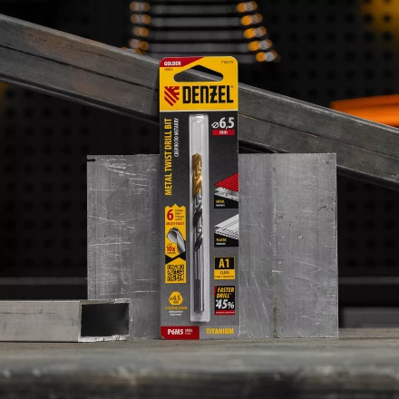 Сверло спиральное по металлу Denzel 6,5 x 93мм, Р6М5, Golden Tip, многогранная заточка, 718279 купить в Нижневартовске