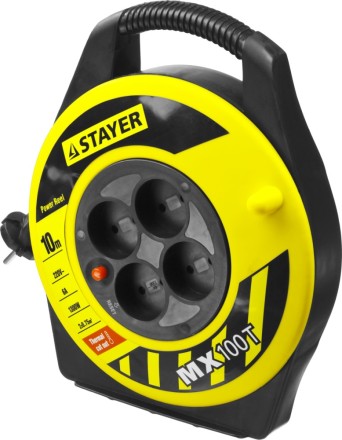 Удлинитель на катушке &quot;MX100T&quot;, 10 м, 4 гнезда, ПВС 2x0,75 кв мм, 1300 Вт, STAYER 55071-10 купить в Нижневартовске