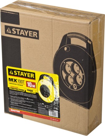 Удлинитель на катушке &quot;MX100T&quot;, 10 м, 4 гнезда, ПВС 2x0,75 кв мм, 1300 Вт, STAYER 55071-10 купить в Нижневартовске