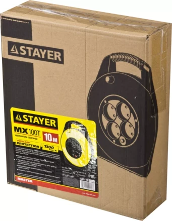 Удлинитель на катушке "MX100T", 10 м, 4 гнезда, ПВС 2x0,75 кв мм, 1300 Вт, STAYER 55071-10 купить в Нижневартовске