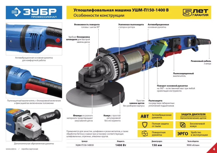 Машина углошлифовальная УШМ-П150-1400 В серия ПРОФЕССИОНАЛ купить в Нижневартовске