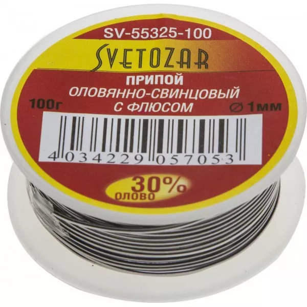 Припой СВЕТОЗАР оловянно-свинцовый, 30% Sn / 70% Pb, 100гр SV-55325-100 купить в Нижневартовске