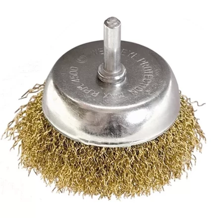 Щетка для дрели, 75 мм, "чашка" со шпилькой, латунированная витая проволока MATRIX 74478 купить в Нижневартовске