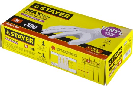 Перчатки STAYER &quot;MASTER&quot; виниловые экстратонкие, M, 100шт 11207-M купить в Нижневартовске