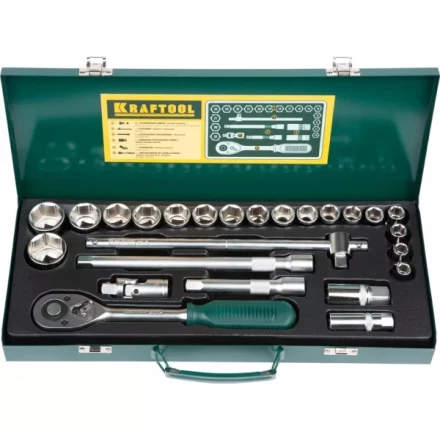 Набор торцовых головок KRAFTOOL "INDUSTRIE QUALITAT" (1/2") универсальный, Cr-V, металлический кейс, 25 предметов 27892-H25_z01 купить в Нижневартовске