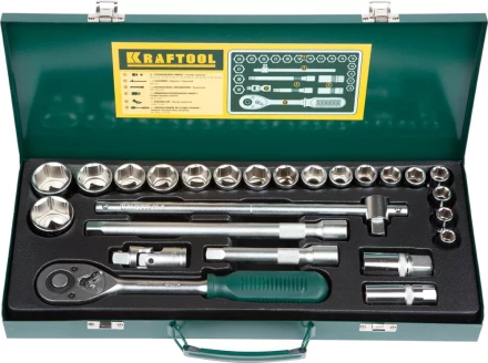 Набор торцовых головок KRAFTOOL "INDUSTRIE QUALITAT" (1/2") универсальный, Cr-V, металлический кейс, 25 предметов 27892-H25_z01 купить в Нижневартовске