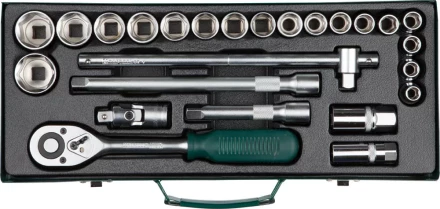 Набор торцовых головок KRAFTOOL "INDUSTRIE QUALITAT" (1/2") универсальный, Cr-V, металлический кейс, 25 предметов 27892-H25_z01 купить в Нижневартовске