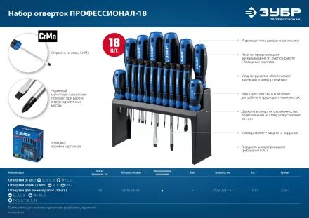 ЗУБР 18 предм., набор отверток, Профессионал (25242) купить в Нижневартовске