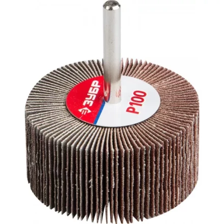 Круг шлифовальный ЗУБР "МАСТЕР" веерный лепестковый, на шпильке, тип КЛО, зерно-электрокорунд нормальный, P100, 30х60мм 36602-100 купить в Нижневартовске