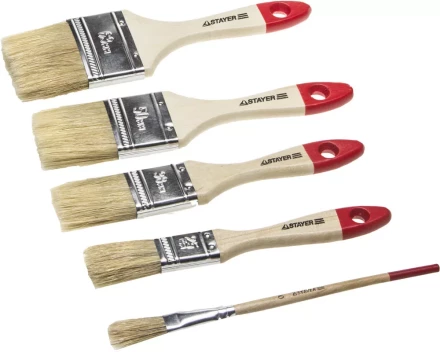 Набор STAYER "STANDARD" "UNIVERSAL": Кисти, светлая натур щетина, деревянная ручка, 4шт: 25, 38, 50мм; плоская №0 0162-H4_z01 купить в Нижневартовске