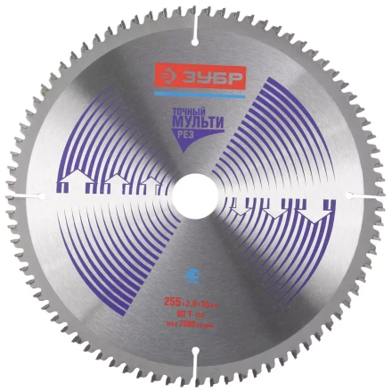 Диск пильный ЗУБР "ЭКСПЕРТ" "Точный-МУЛЬТИ рез" по алюминию, ламинату, пластику, ДСП, 255х30мм, 80Т 36907-255-30-80 купить в Нижневартовске